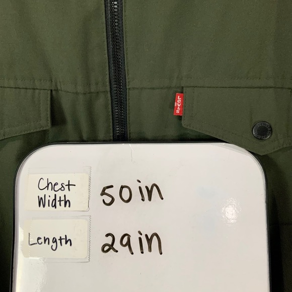 Levi's Mens Olive Green Hooded Full Zip Long Sleeve Jacket Size XL Zip Pockets - Picture 6 of 6